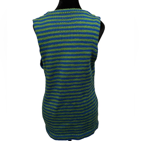 Handmade Green Blue Striped Hippie Eclectic Earthy Crochet Knit Open Cardigan - Picture 4 of 4